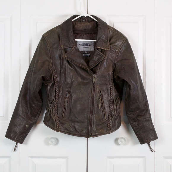 UNIK Brown Leather Removable Lining Moto Jacket XL - Picture 2 of 8